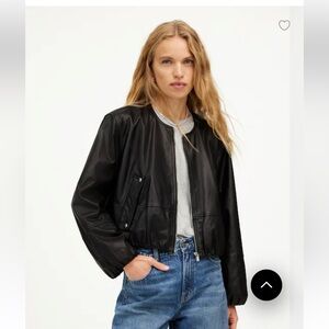 Madewell Black Leather Bubble Sleeve Bomber Jacket XL NWT Retails$525